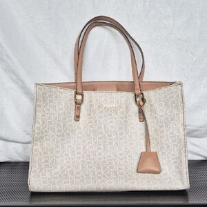 Calvin Klein Cream and Brown Women's Tote Bag
